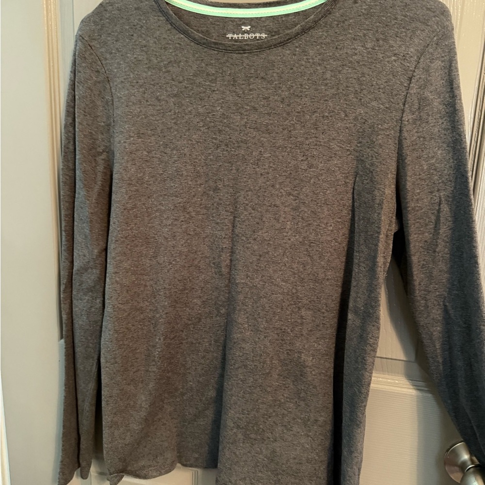 Talbots Gray Cotton Top with Mint Accent